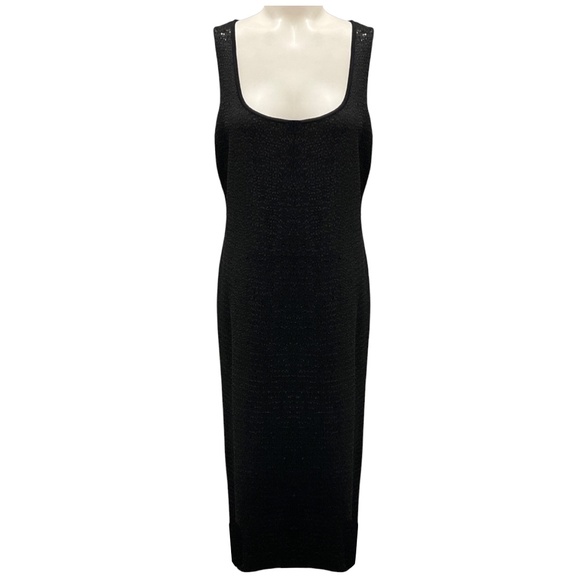 ST. JOHN BLACK FALL 2021 SEQUINED SLEEVELESS KNIT MIDI DRESS - Picture 1 of 5